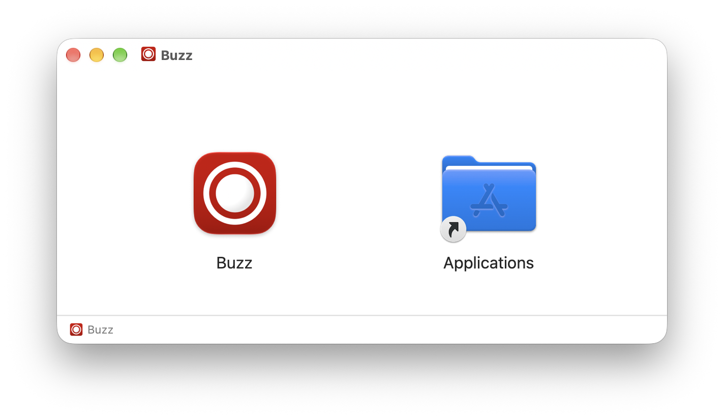 Installationsfenster: Buzz-Symbol links, Ordner Applications rechts